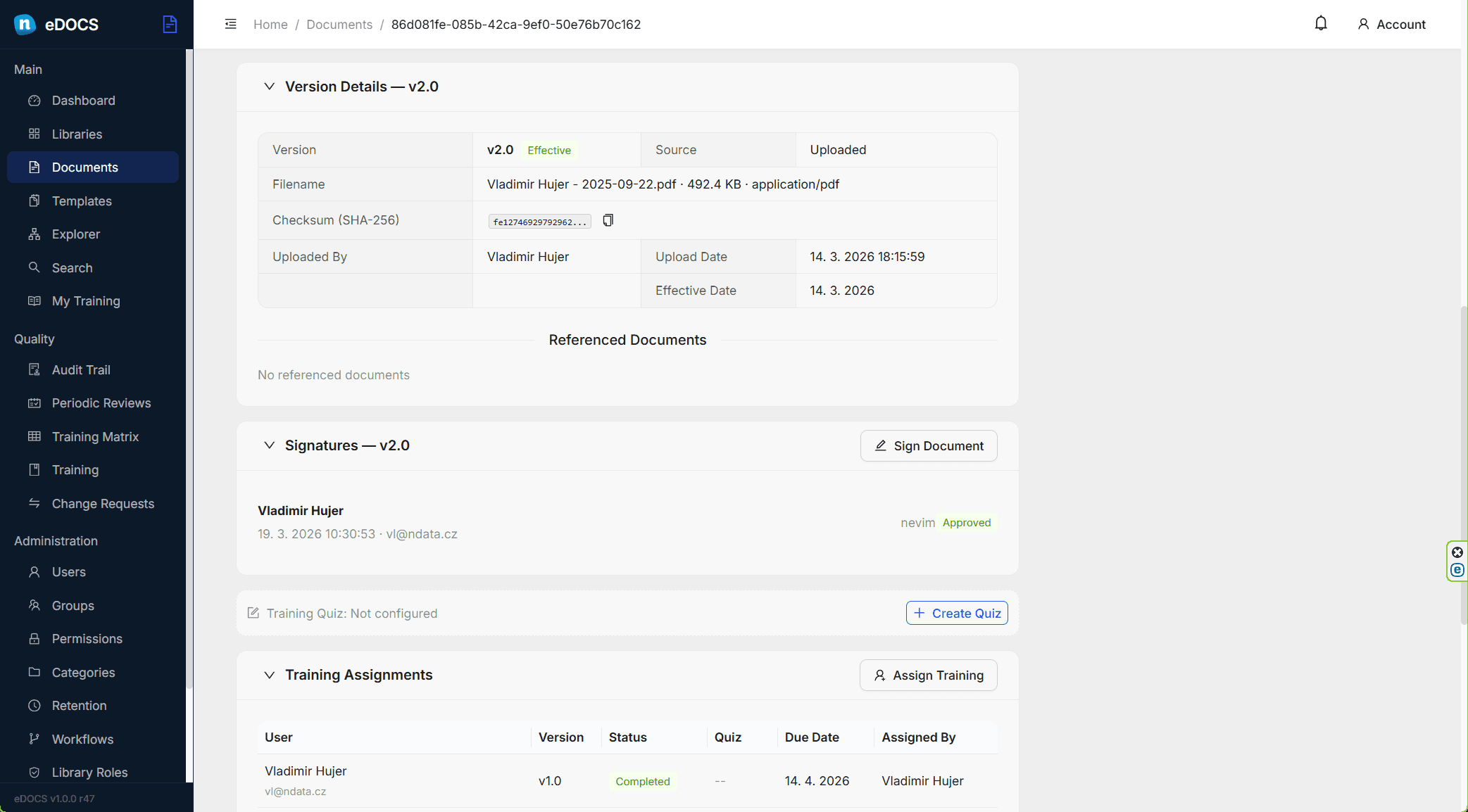 eDOCS version history view