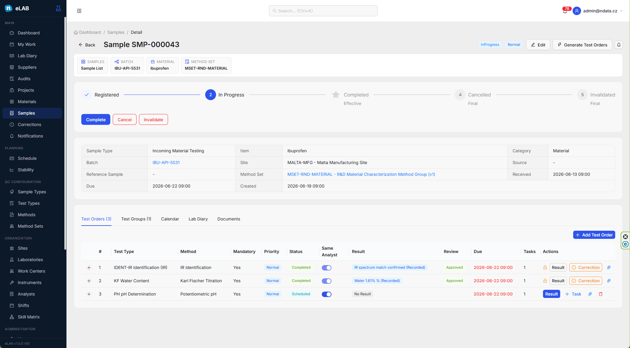 eLAB sample and product context