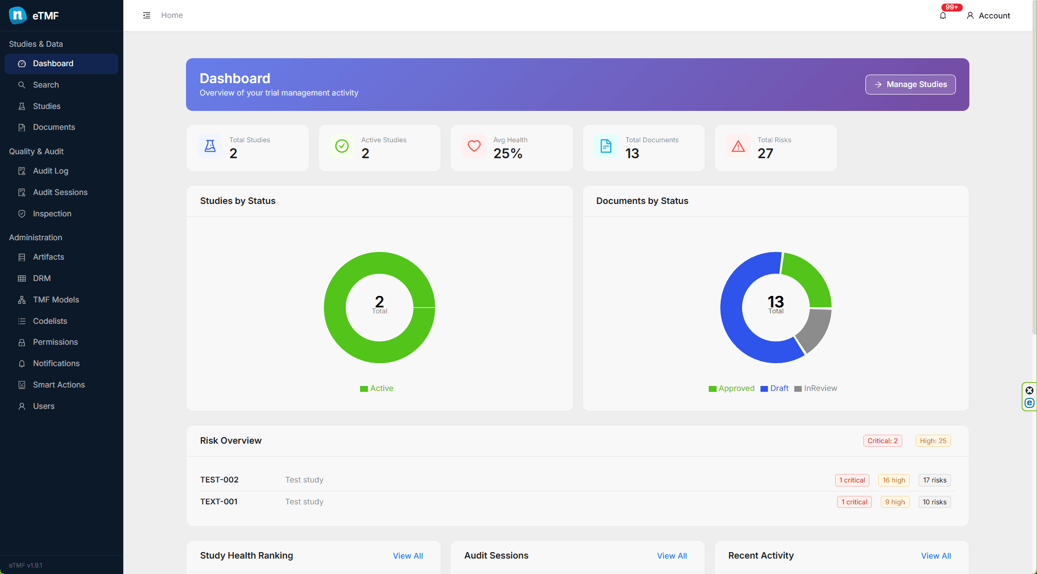 eTMF inspection readiness dashboard preview